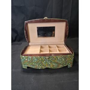 Antique Wooden hand painted Jewelry Box Top And Bottom Shelf. Durable And Solid.